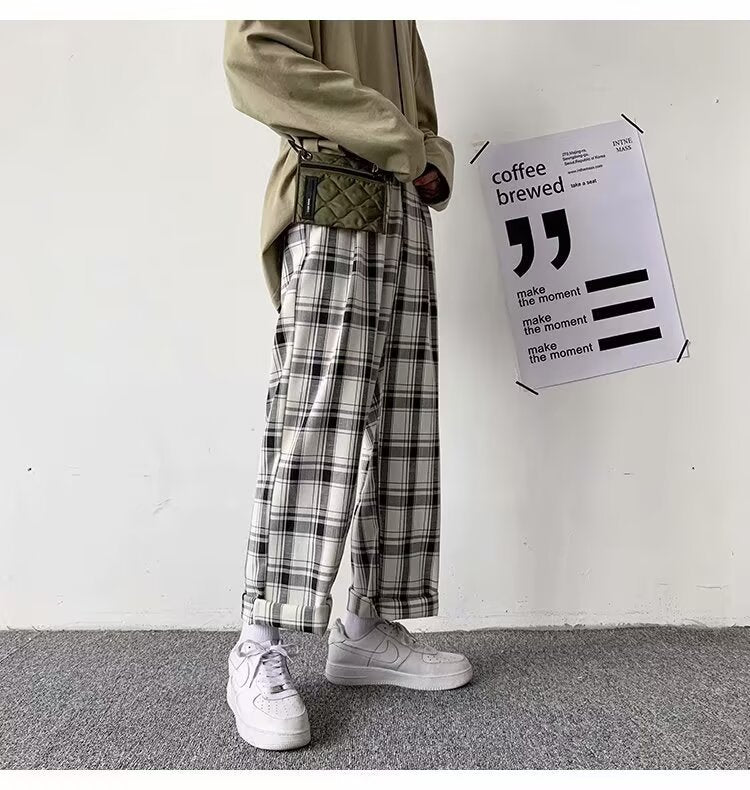 Men's Casual All-Match Loose Plaid Wide-Leg Trousers