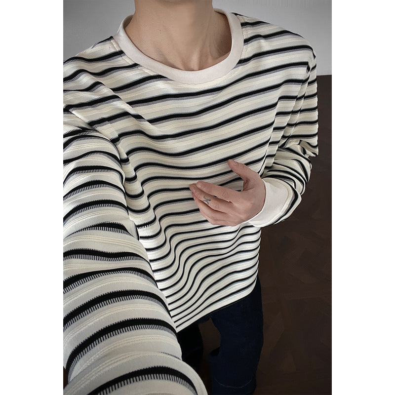 Men's Striped Loose-fit Casual Crewneck Long-sleeve