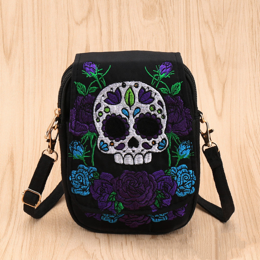 Skull Embroidered Wallet Crossbody Bag Ethnic Style Embroidered Women's Canvas
