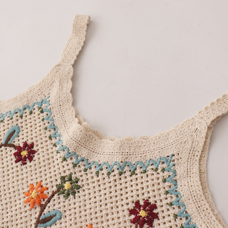 Hollow Embroidered Small Short Sling Top