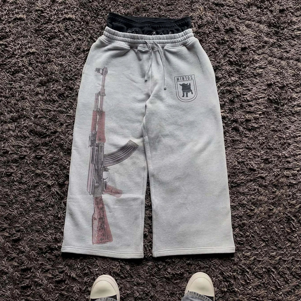 Y2K High-Waisted Printed Embroidered Street Guard Pants Spring Summer Casual Straight Leg Double Waist Design Fashionable
