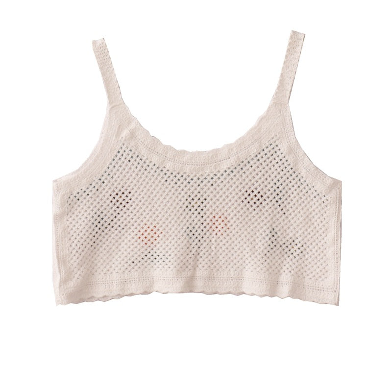 Hollow Embroidered Small Short Sling Top