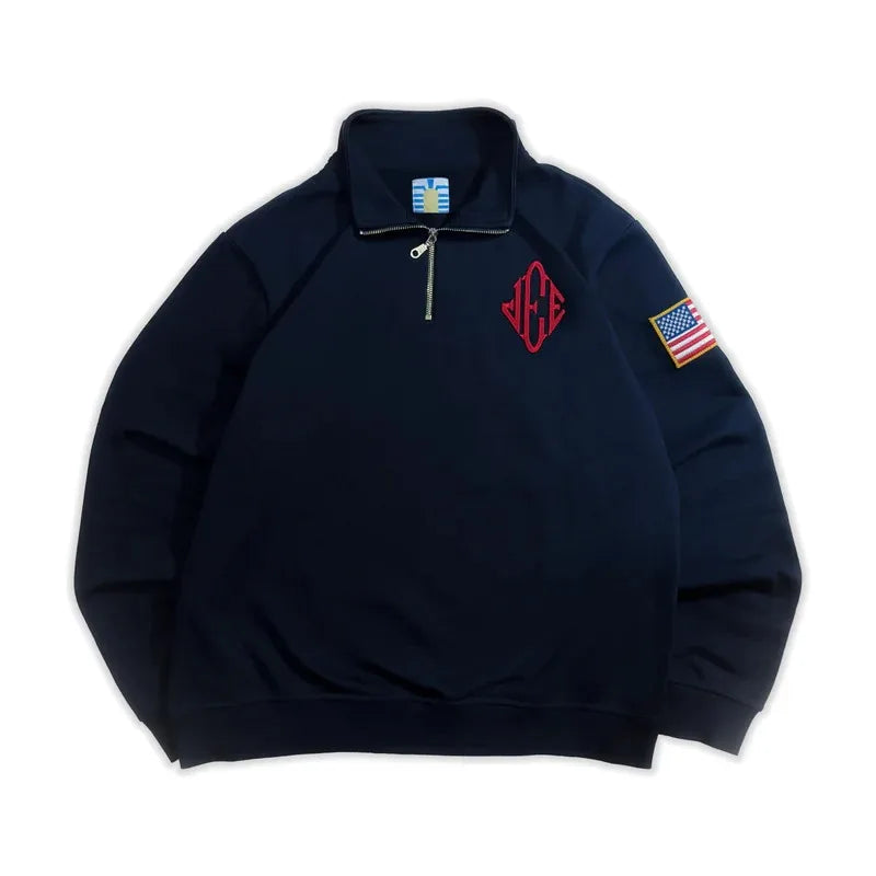 Y2K Retro Quarterzip Pullover Hoodie Embroidery Sweatshirt American Vintage Old Money Casual Streetwear Unisex Oversized Coat