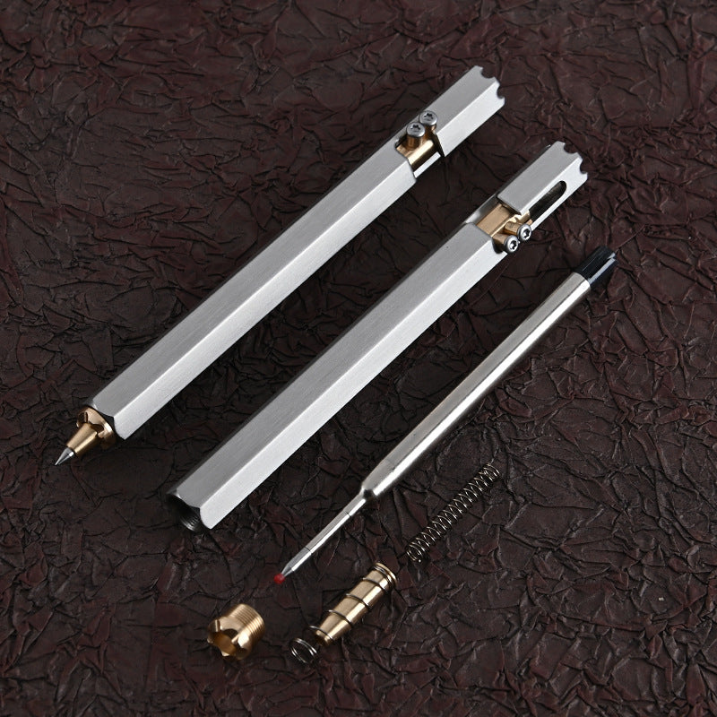 Stainless Steel Hexagonal Bolt Tactical Pen Brass Neutral Business Signature Ballpoint