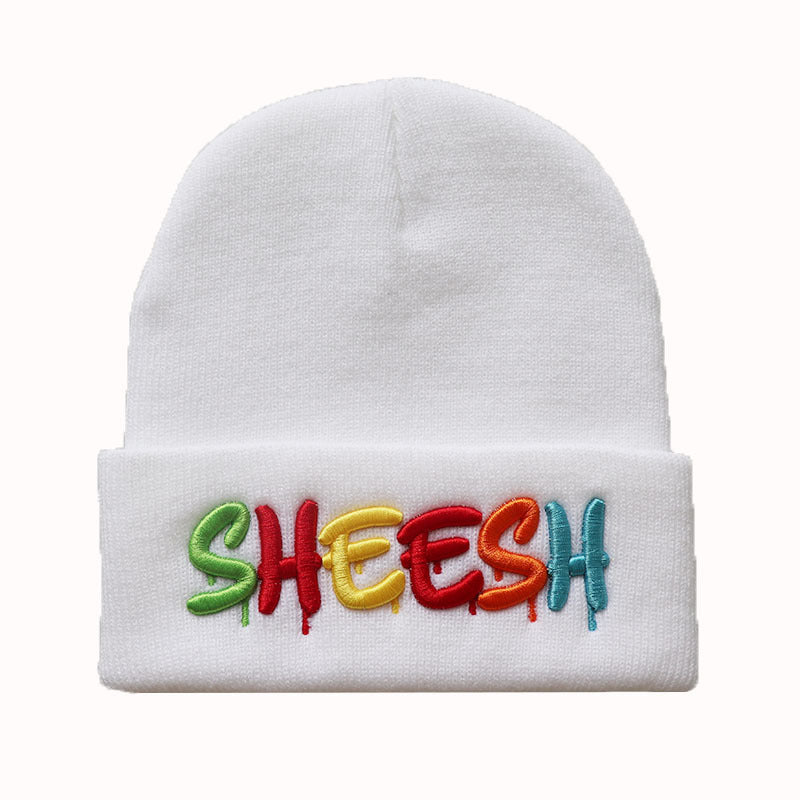 Embroidered SHEESH Knitted Hat Warm Woolen