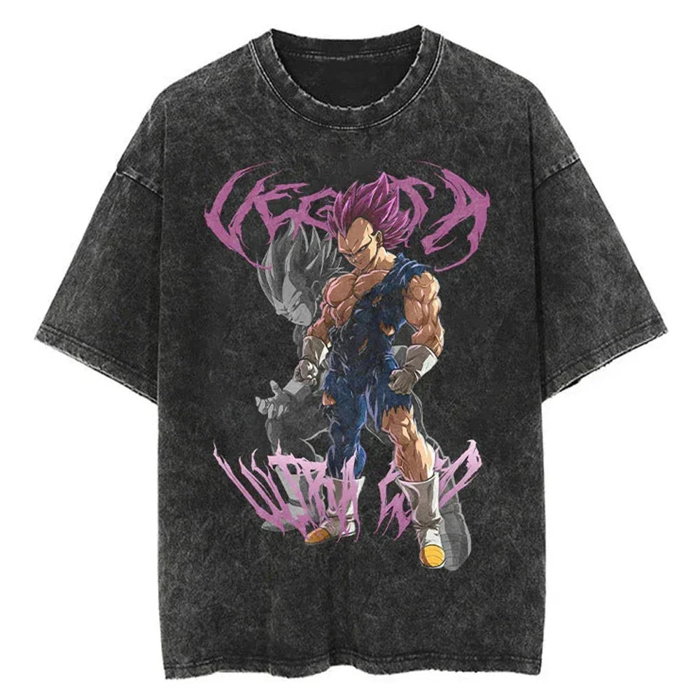 T-shirt Men's Street Clothing Dragon Ball Cartoon Pattern Vintage T-shirt Neutral Casual White Cotton Women T-shirt Top