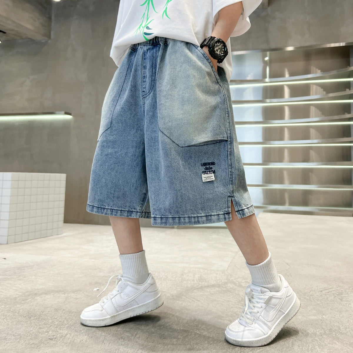 Kids Vintage Capris Denim Pants Teens Child Loose Style Knee Length Jeans 5-14Y 2025 Tween Boy Casual Denim Shorts for Summer