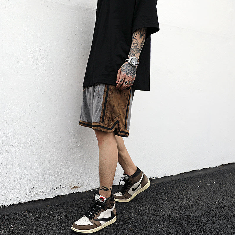 Embroidered Velvet Contrast Track Shorts