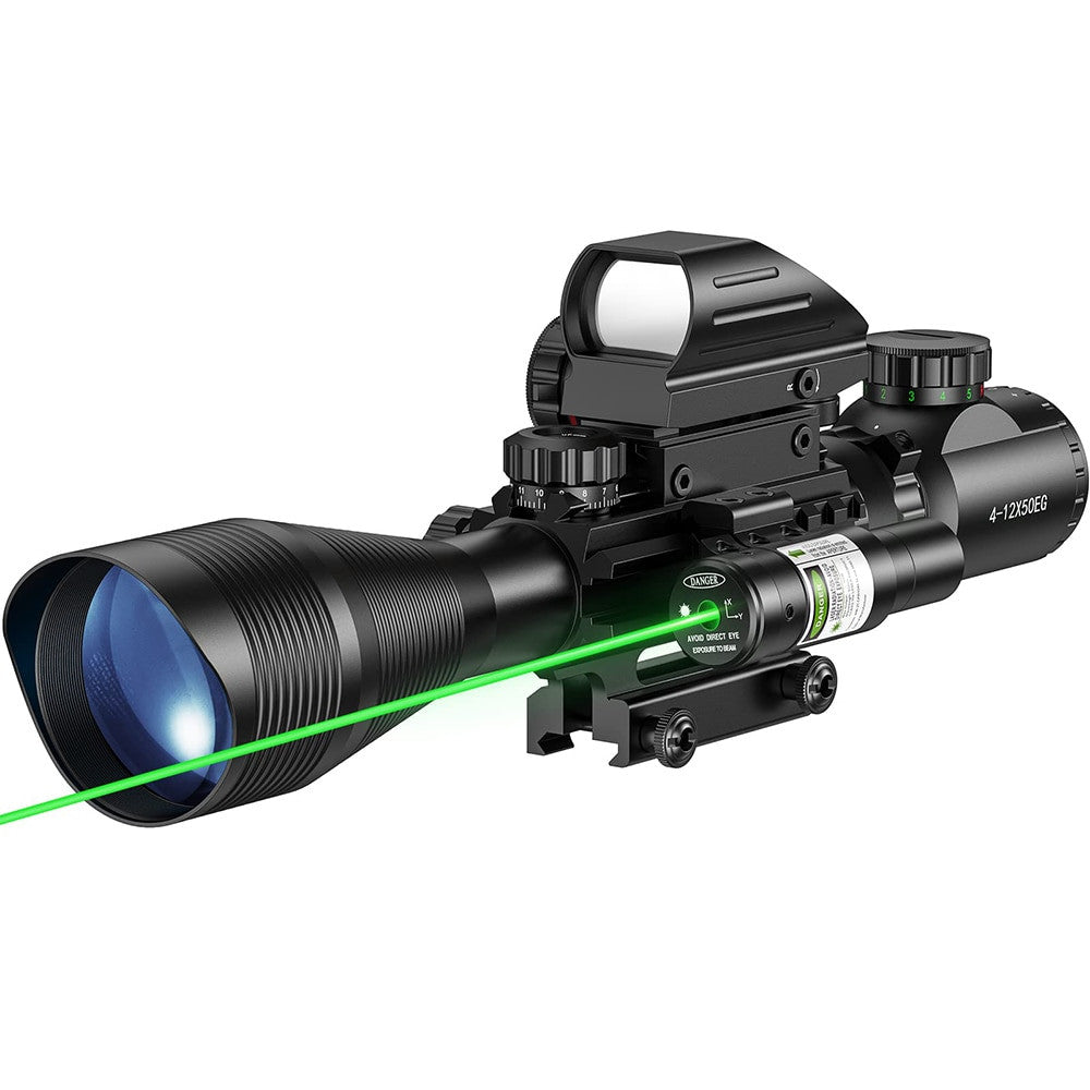 4-12x50EG Tactical 3 in 1 Scopes with Red Green Laser Sight Airsoft