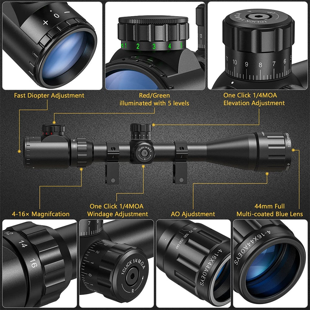 4-16x44 Tactical Rifle Scope Hunting Scope Red & Green Illuminated Optical Scope