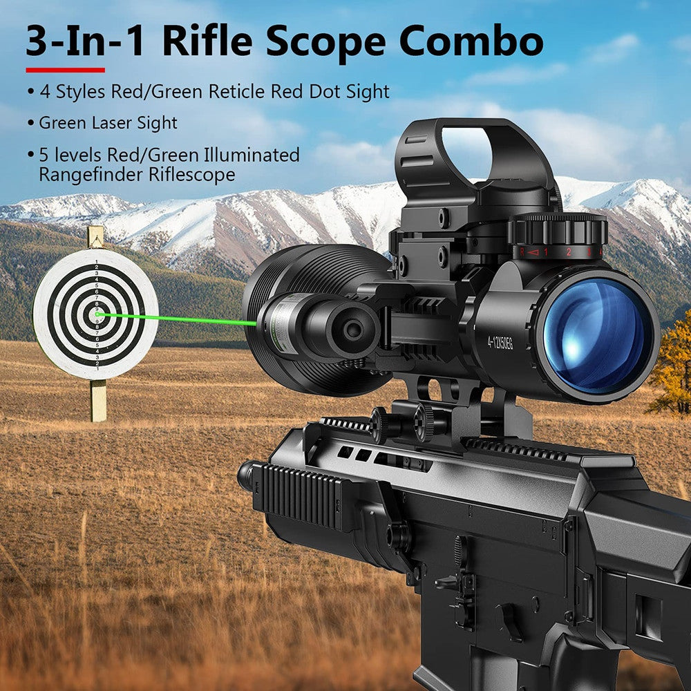 4-12x50EG Tactical 3 in 1 Scopes with Red Green Laser Sight Airsoft