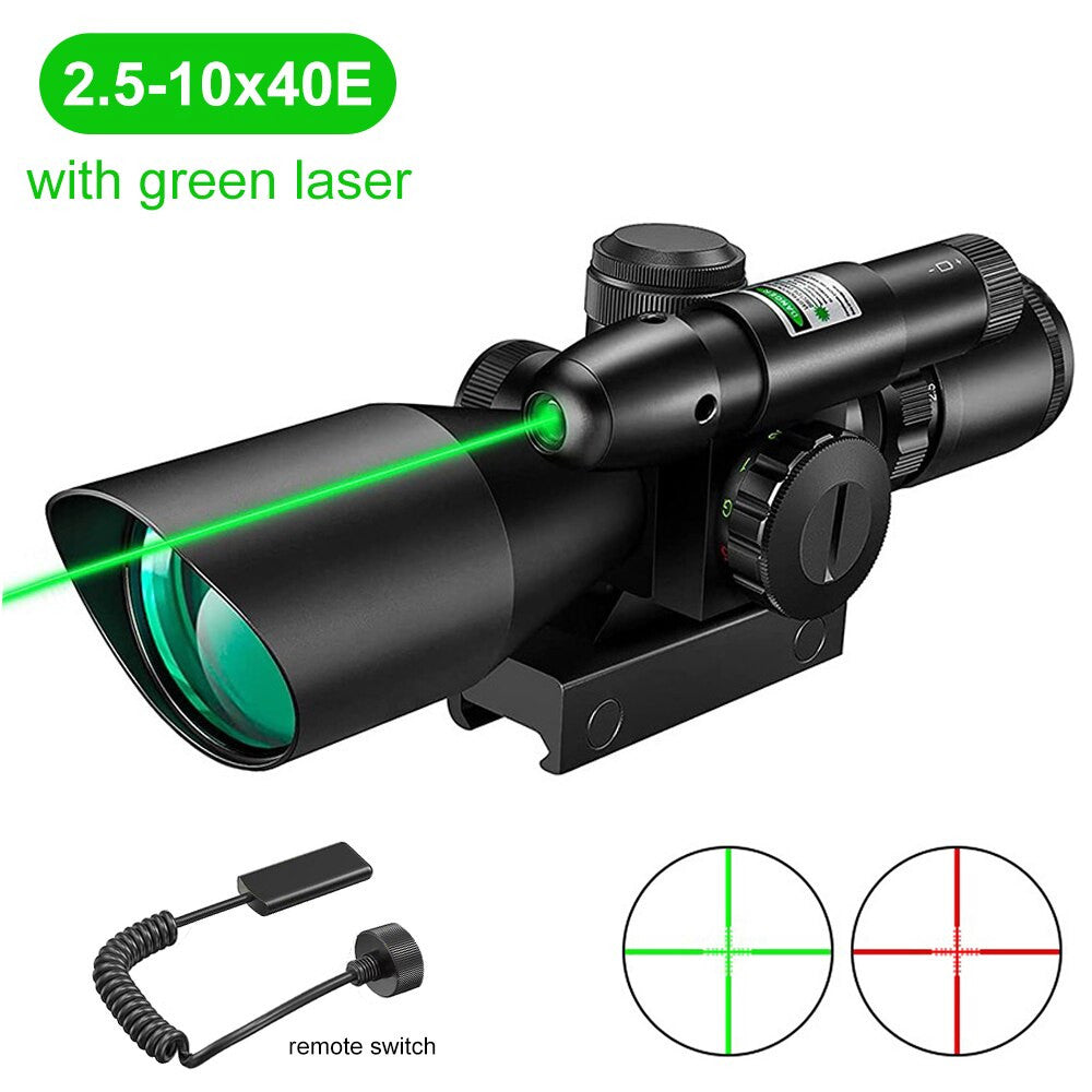 2.5-10x40E Red & Green Illuminated Rifle Scope Mil-dot Gun Scope Green Laser