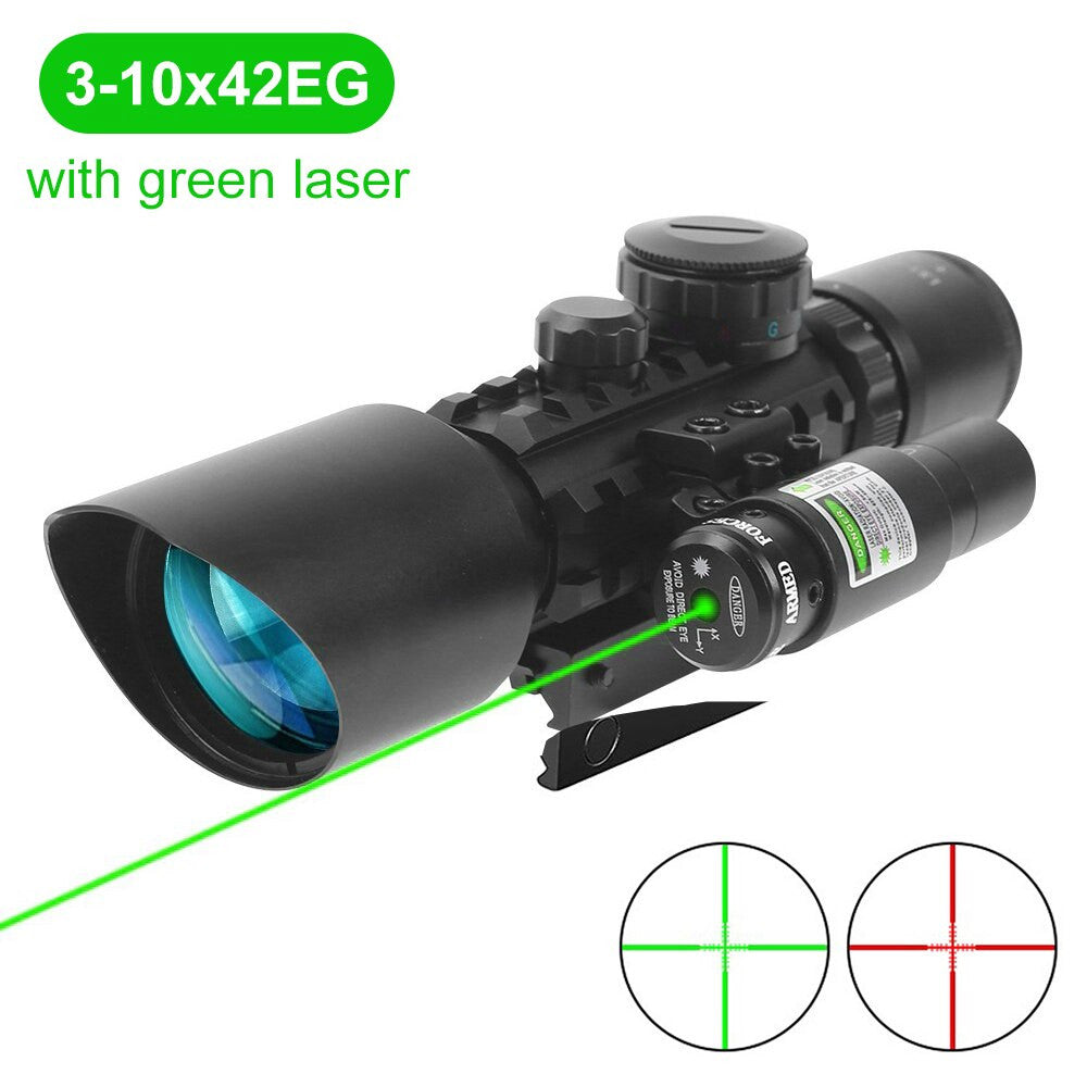 2.5-10x40E Red & Green Illuminated Rifle Scope Mil-dot Gun Scope Green Laser