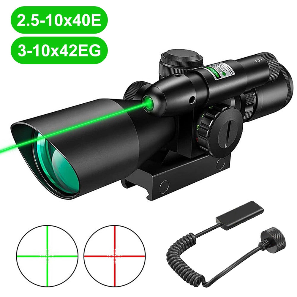 2.5-10x40E Red & Green Illuminated Rifle Scope Mil-dot Gun Scope Green Laser