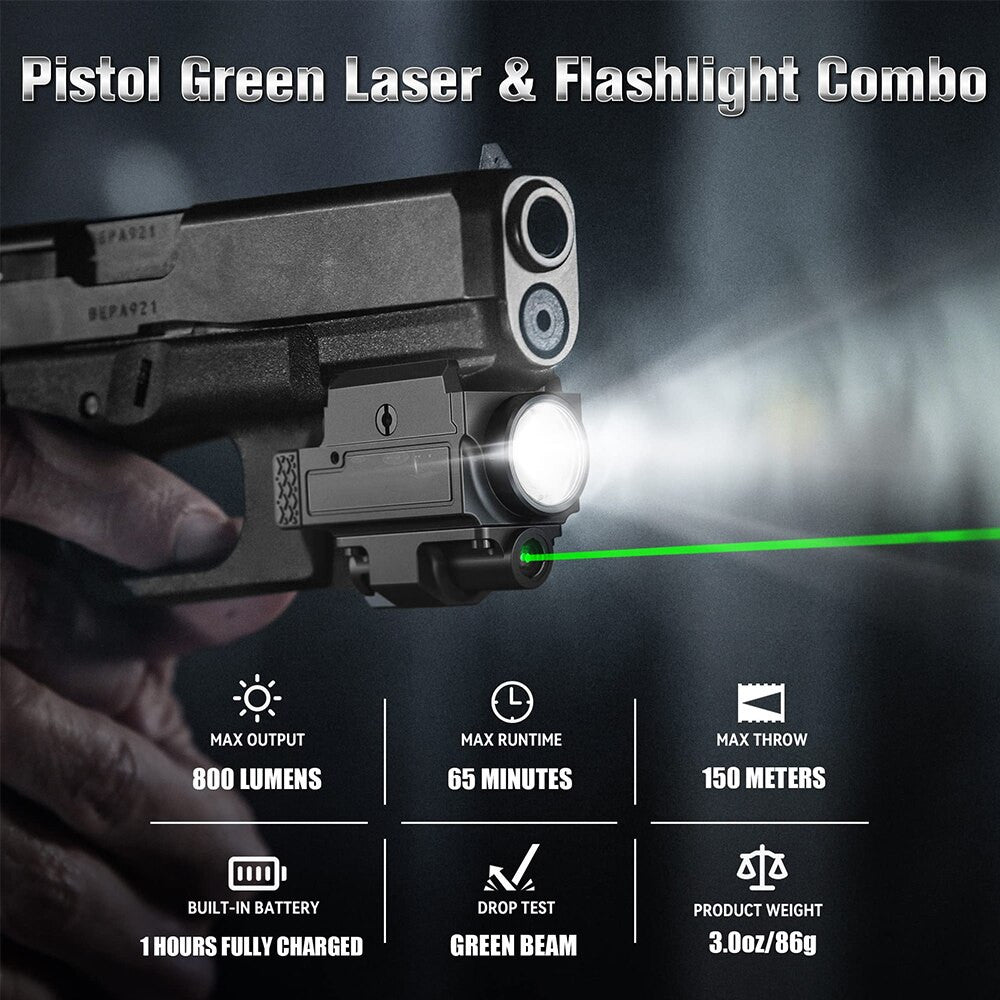 800 Lumens Pistol Light with Green Laser Tactical LED Airsoft
