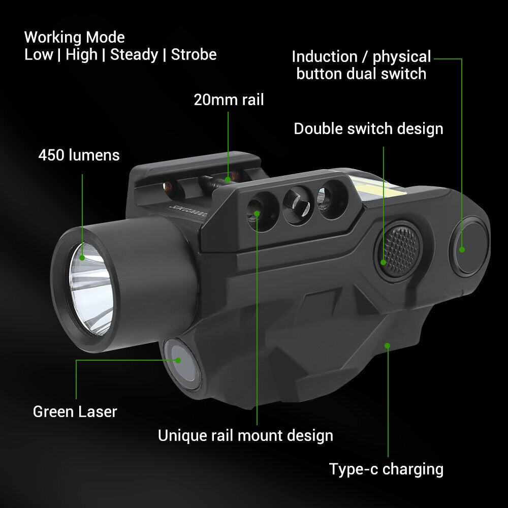 500 Lumens Pistol Light Blue/Green Laser Flashlight Airsoft