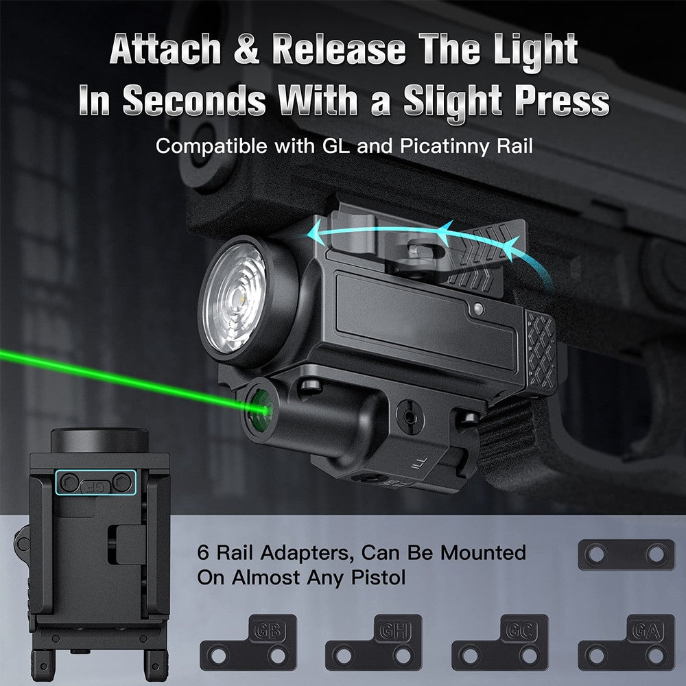 800 Lumens Pistol Light with Green Laser Tactical LED Airsoft