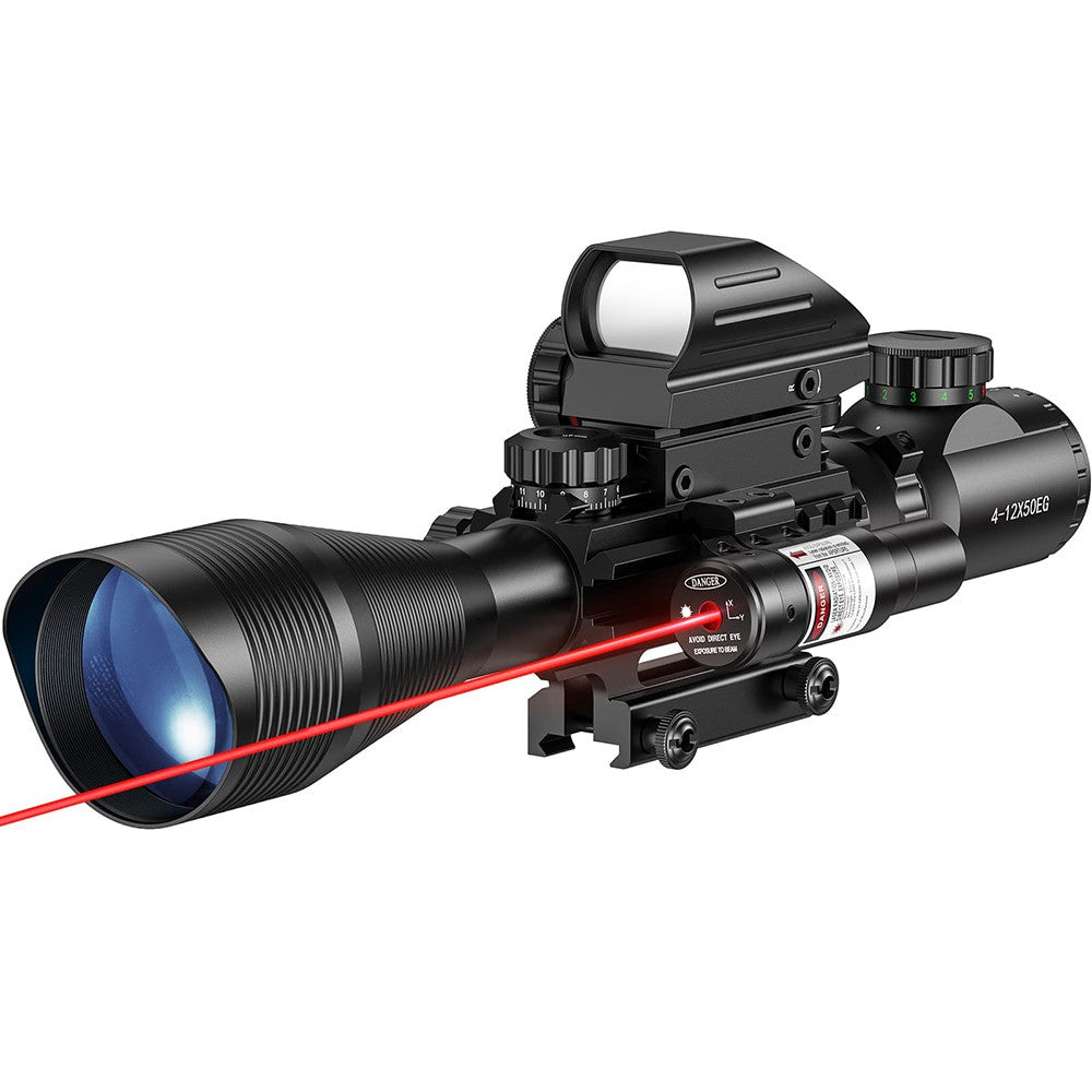4-12x50EG Tactical 3 in 1 Scopes with Red Green Laser Sight Airsoft