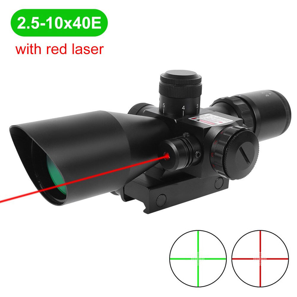 2.5-10x40E Red & Green Illuminated Rifle Scope Mil-dot Gun Scope Green Laser