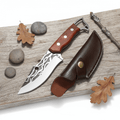 Sharp Edge Full Tang Fixed Blade Hunting Knife | Wooden Handle Outdoor Camping Knife with PU Leather Sheath
