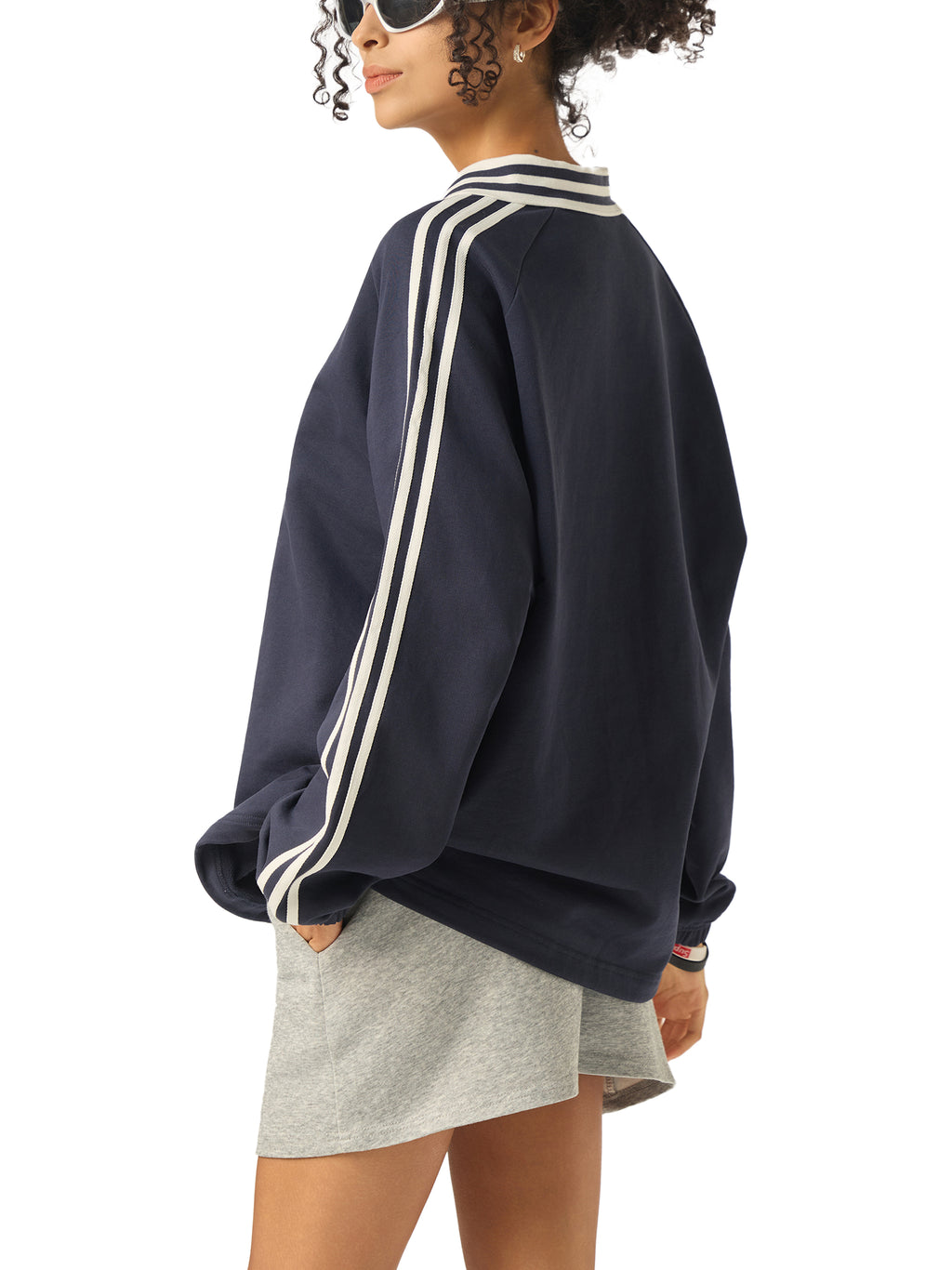 Skelly Contrast Striped Lapel Collar Sweatshirt
