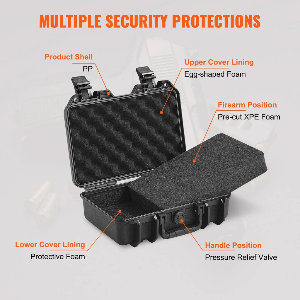 Hard Pistol Cases with Pre-cut PU Foam, Waterproof & Dustproof Hard Gun Case for 1 Pistol, 12.59×9.01×4.4 in Lockable Pistol Case, Black